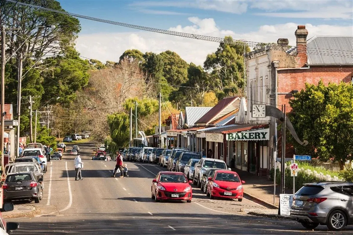 High Street Trentham with heritage shopfronts and cafes