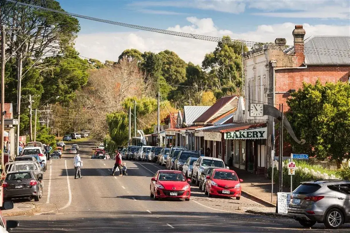 High Street Trentham with heritage shopfronts and cafes